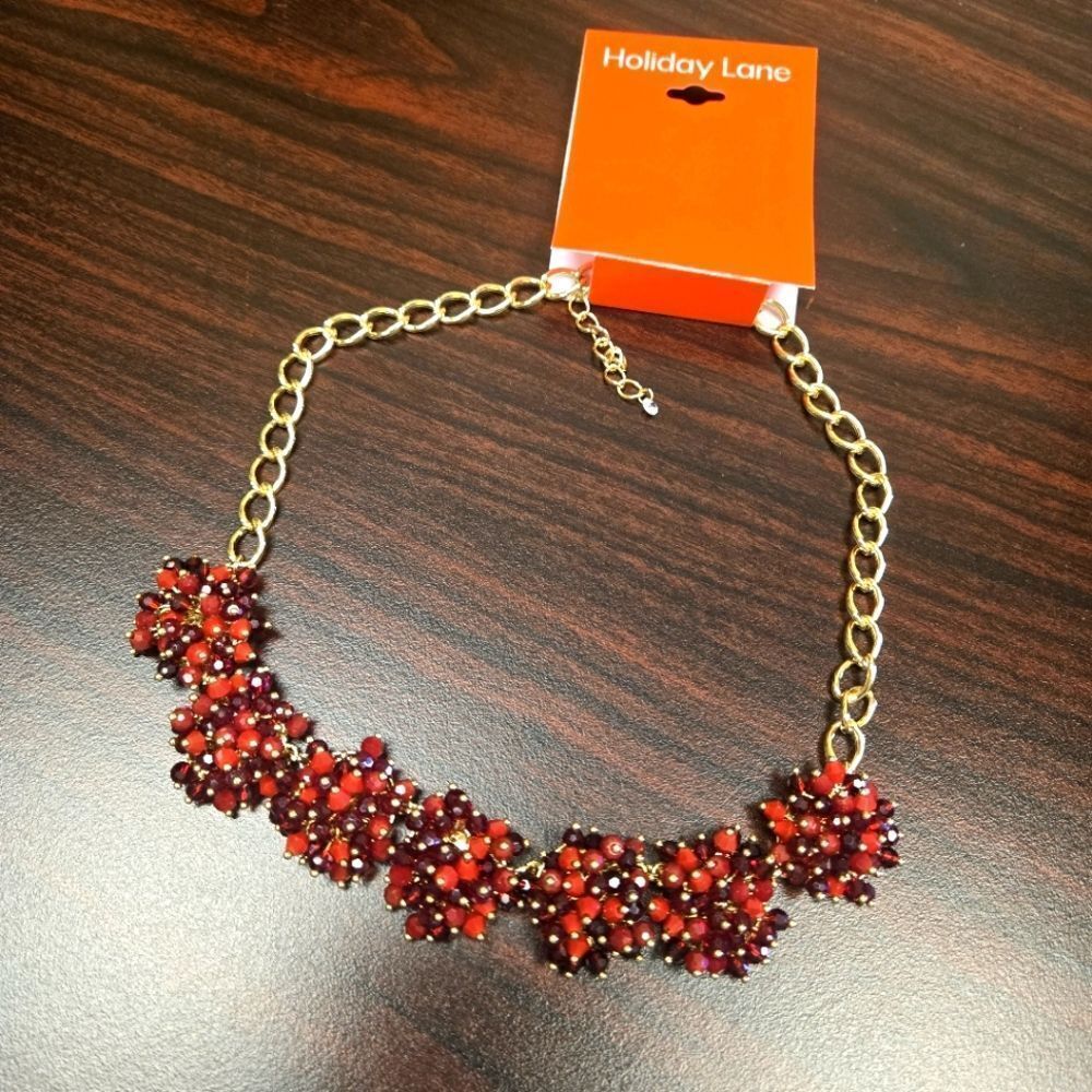 Holiday Lane Statement Red Flower necklace New